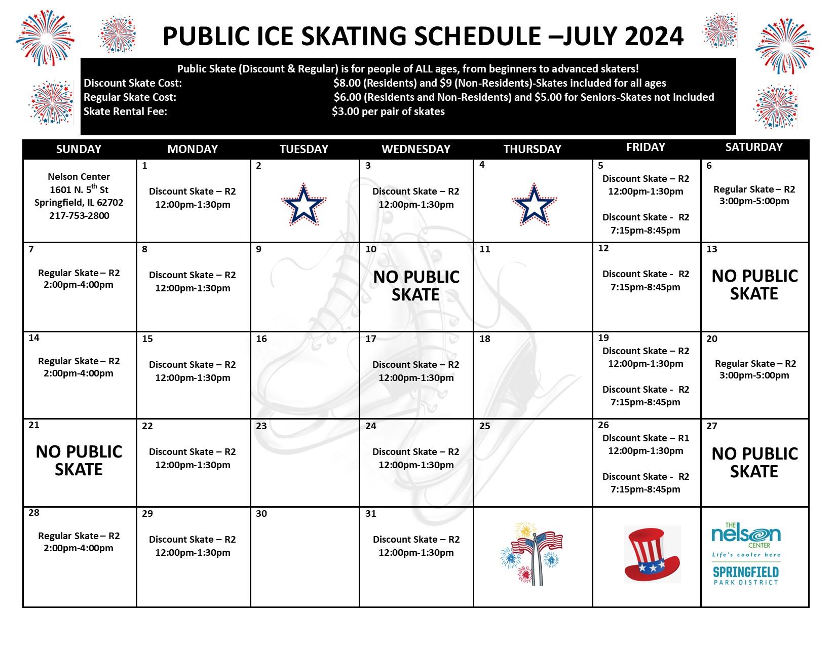 July 2024 Public Ice Skating Schedule
